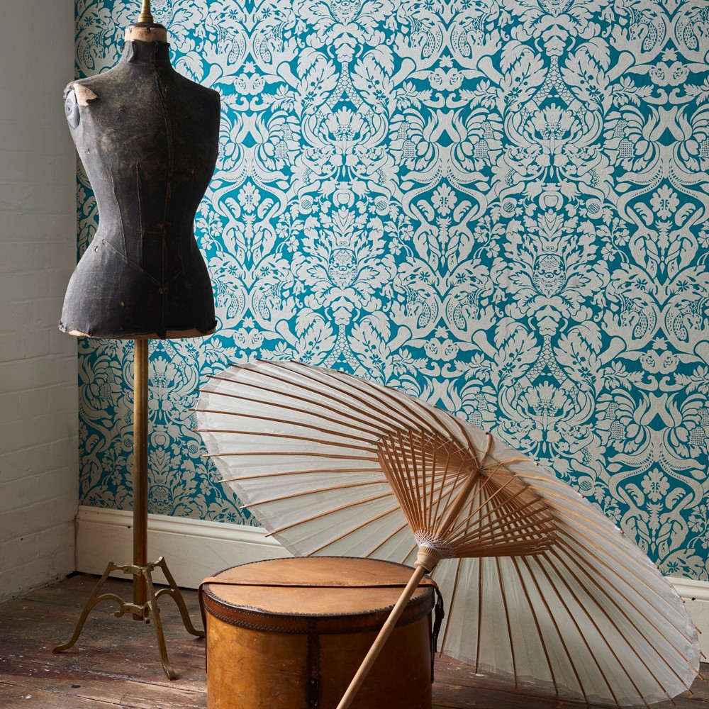 Valentina Wallpaper W0088 08 by Clarke and Clarke in Teal